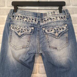 Miss Me Signature Slim Bootcut Denim Jeans Rhinestone Embroidered Embellished 28